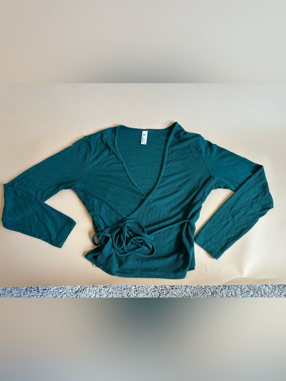 Ballet Wrap Top Emerald Green American Apparel Size M Ribbed Long Sleeve Shirt